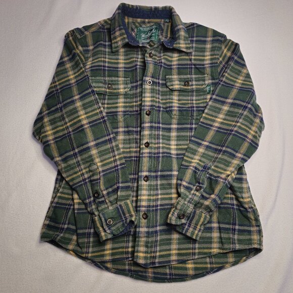 Woolrich Green and Beige Plaid Flannel Shirt - Picture 1 of 10